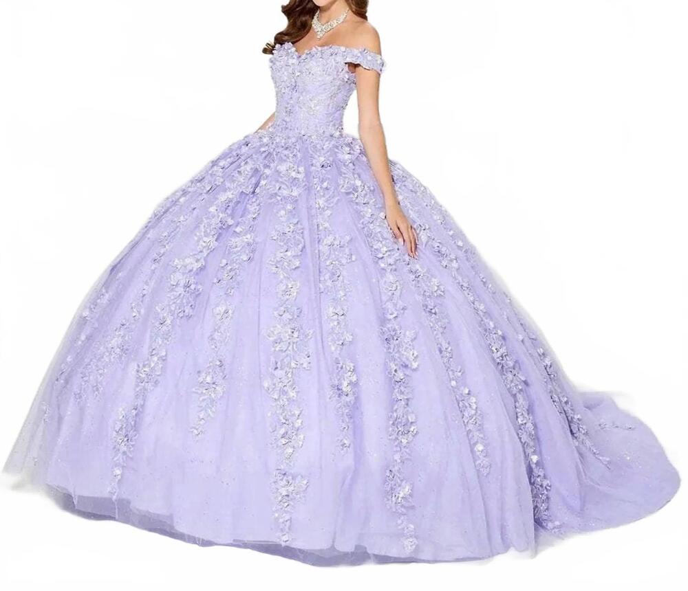 NEW PRINCESA BY ARIANA VARA floral applique sweetheart neck ballgown in lilac
